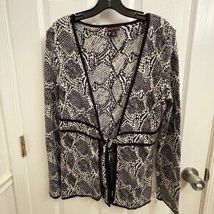 Dana Buchman Black and White Snake Scale Print Tie-Front Cardigan size S